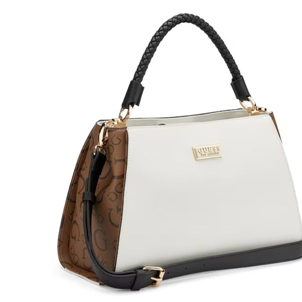 New GUESS White and Brown Satchel with Black Accents